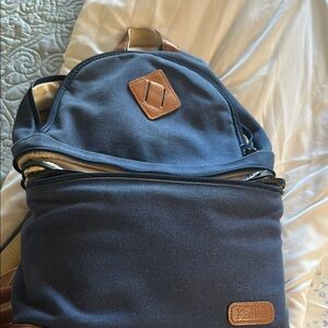 Blue and Tan Camera Backpack